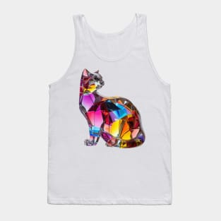 Colourful Crystal Glass Cat Figurine Tank Top